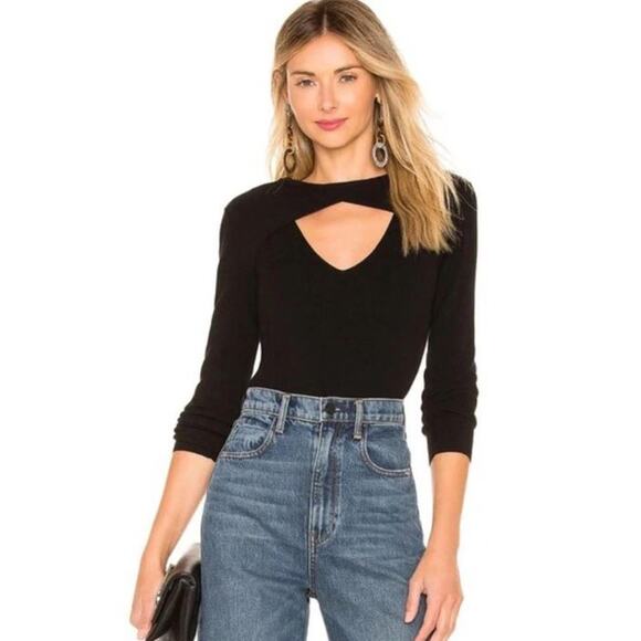 A.L.C. Curtis Crew Neck Crossover Peep Hole Blouse Top Black Women's Size XS - Picture 1 of 6